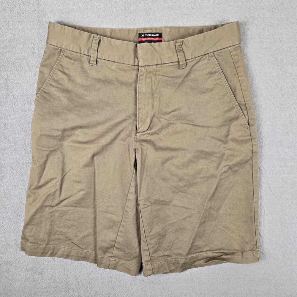 Victorinox Swiss Army Shorts Mens 46/30 Brown Khaki Chino Flat‎ Front 10" Inseam